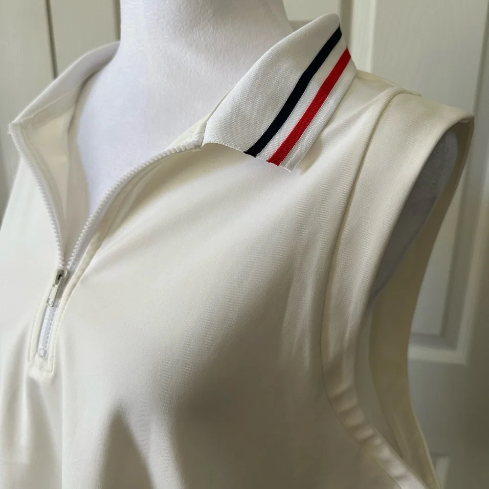 Tommy Bahama Active, Sleeveless Polo Top with Striped Collar, zipper, XL, NWT